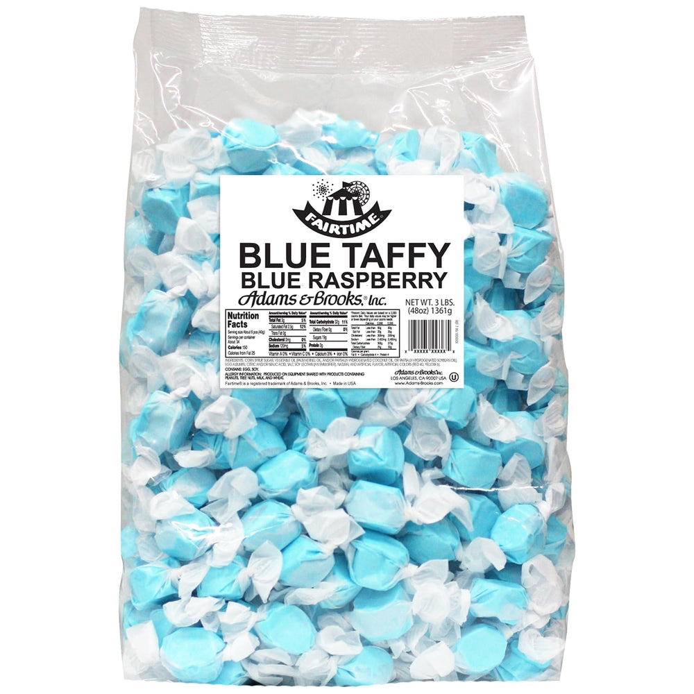 Fairtime Blue Raspberry Taffy bag on display for buffets and favors