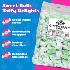 Bulk display of Fairtime Green Apple Taffy for gifting at weddings.