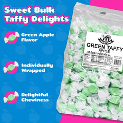 Bulk display of Fairtime Green Apple Taffy for gifting at weddings.
