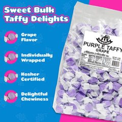 Fairtime Purple Grape Taffy piece detail emphasizes smooth grape flavor.