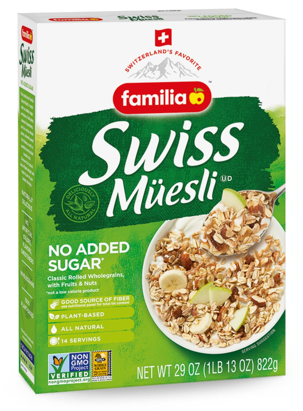 Familia Swiss Muesli bowl with raisins and nuts for a wholesome breakfast.