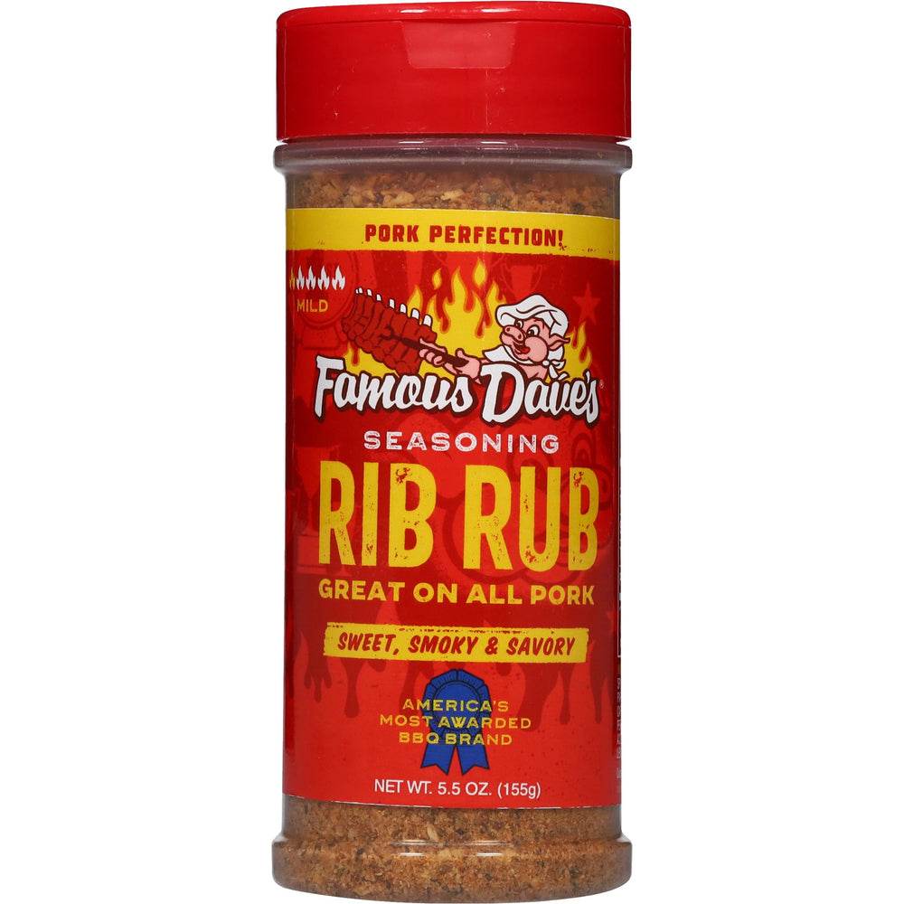Famous Dave's Rib Rub jar front view shows bold, smoky flavor.