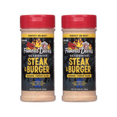 Famous Dave's Steak & Burger Seasoning bottle on counter for bold flavor