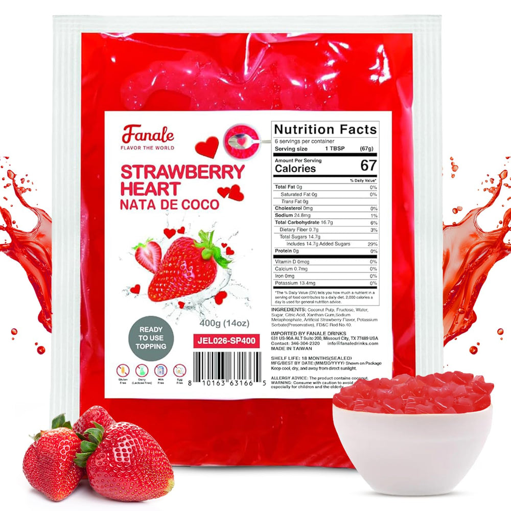 Fanale Coconut Jelly Topping strawberry heart adds chewy flavor to bubble tea