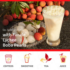 Fanale Lychee Popping Boba Pearls served in dessert with bursts of lychee