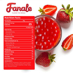 Fanale Strawberry Popping Boba Pearls in a glass of bubble tea.