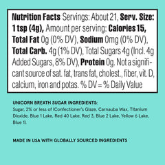 Fancy Sprinkles Unicorn Breath blue sugar crystals for vibrant cake decoration.