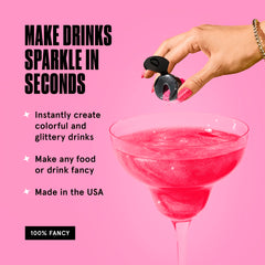 Fancy Sprinkles Tourmaline Pink glitter on a cocktail for festive shine