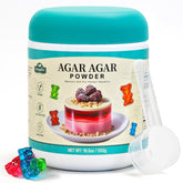 Fangkic agar powder packaging highlights vegan, gluten-free thickening for desserts.