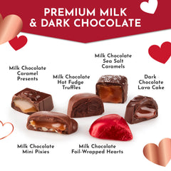 Fannie May milk and dark chocolate selection presented on a plate for sharing.