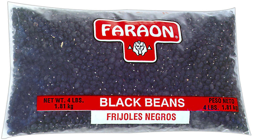 Faraon Black Beans packaging close-up shows sturdy packaging for pantry storage
