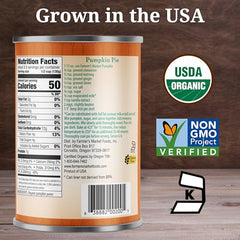 Close-up of Farmers Market Organic Pumpkin Puree can.