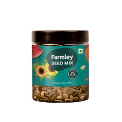 Farmley Raw Superfood Seed Mix in a jar for convenient nutrition on the go.