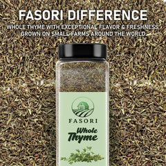 Fasori Thyme Leaves close-up texture shows earthy aroma.