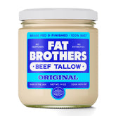 Fat Brothers Original Grass-Fed Beef Tallow jar on counter for versatile cooking