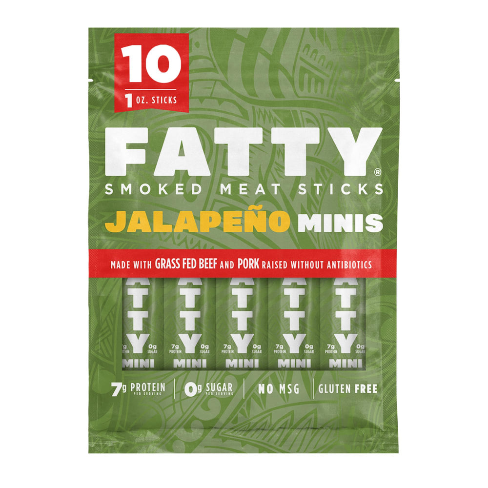 FATTY Jalapeño Mini Meat Sticks in 1oz pack for quick protein.
