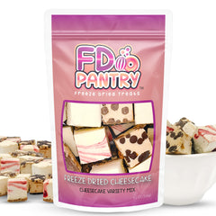 FD Pantry New York Style cheesecake bites in resealable bag, ideal for on-the-go snacking.