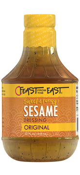 Feast From The East sesame dressing bottle front, gluten-free option