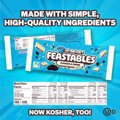 Feastables cookies creme white chocolate bar break-apart, easy to share with friends.