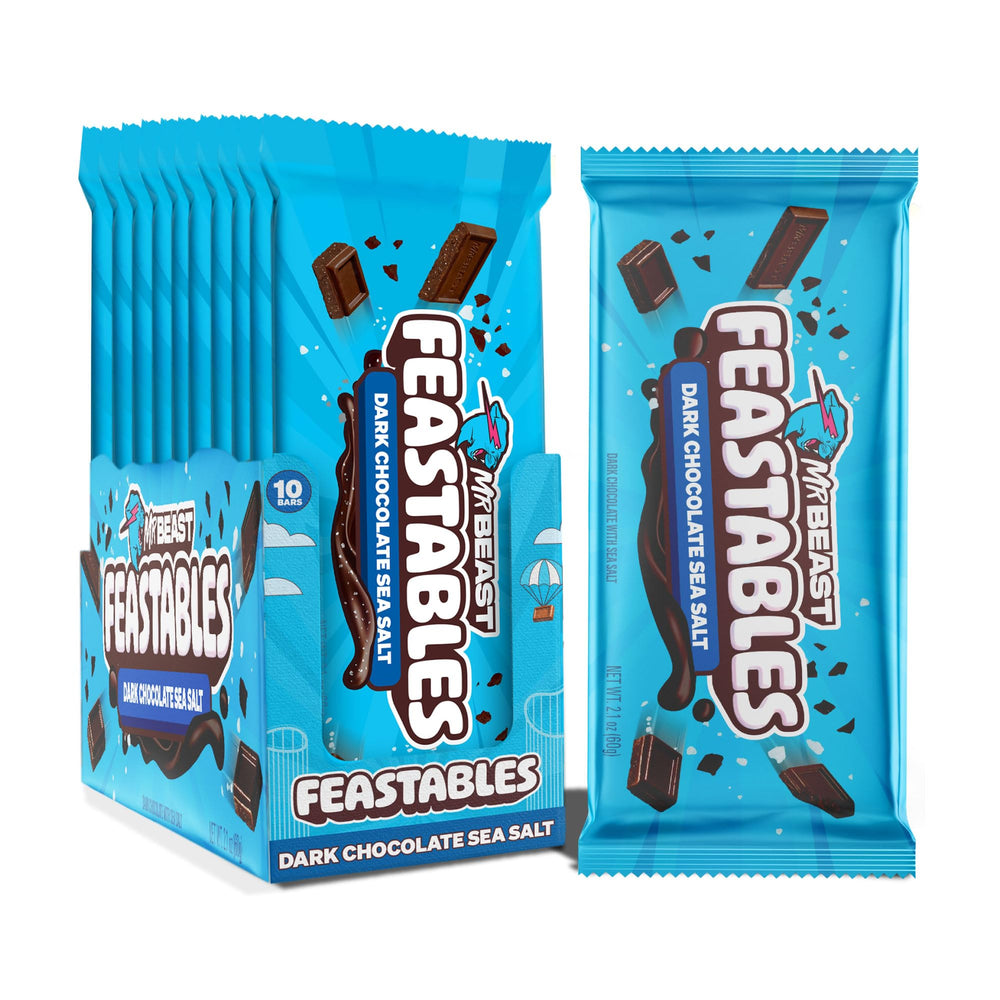 Feastables MrBeast dark chocolate sea salt bar king size, ideal for sharing.