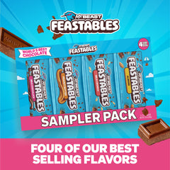 Feastables Milk Chocolate bar close-up emphasizing smooth melt texture.