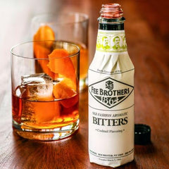 Fee Brothers Old Fashioned Bitters packaging on display, ready for home bartenders.