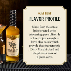 Fee Brothers Olive Brine olive-solids add texture and authenticity to drinks.