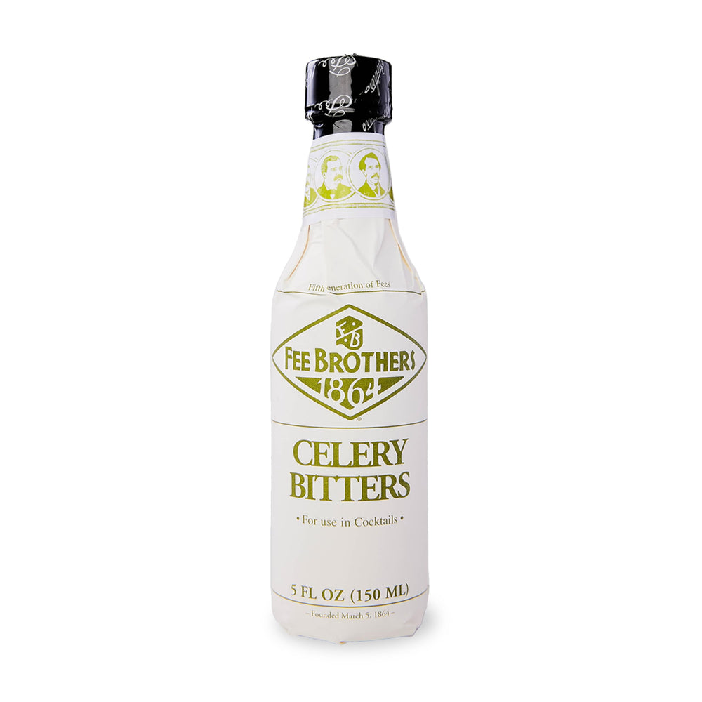 Fee Brothers Celery Bitters bottle on bar with savory cocktail inspiration
