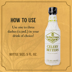 Close-up of Fee Brothers Celery Bitters label highlighting gluten-free, vegan-friendly heritage