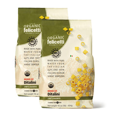 Felicetti Organic Ditalini 2-pack on kitchen counter for easy weeknight meals.