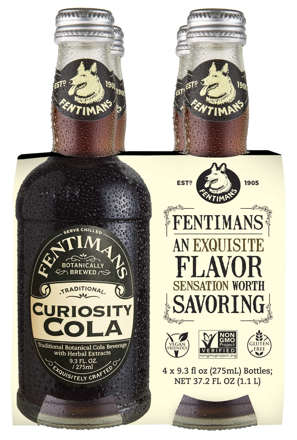 Fentimans Sparkling Curiosity Cola bottle—botanical brewing for a rich, all-natural flavor.