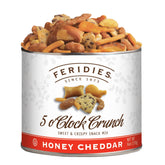 FERIDIES Honey Cheddar 5 O'Clock Crunch tin open for on-the-go snacking.