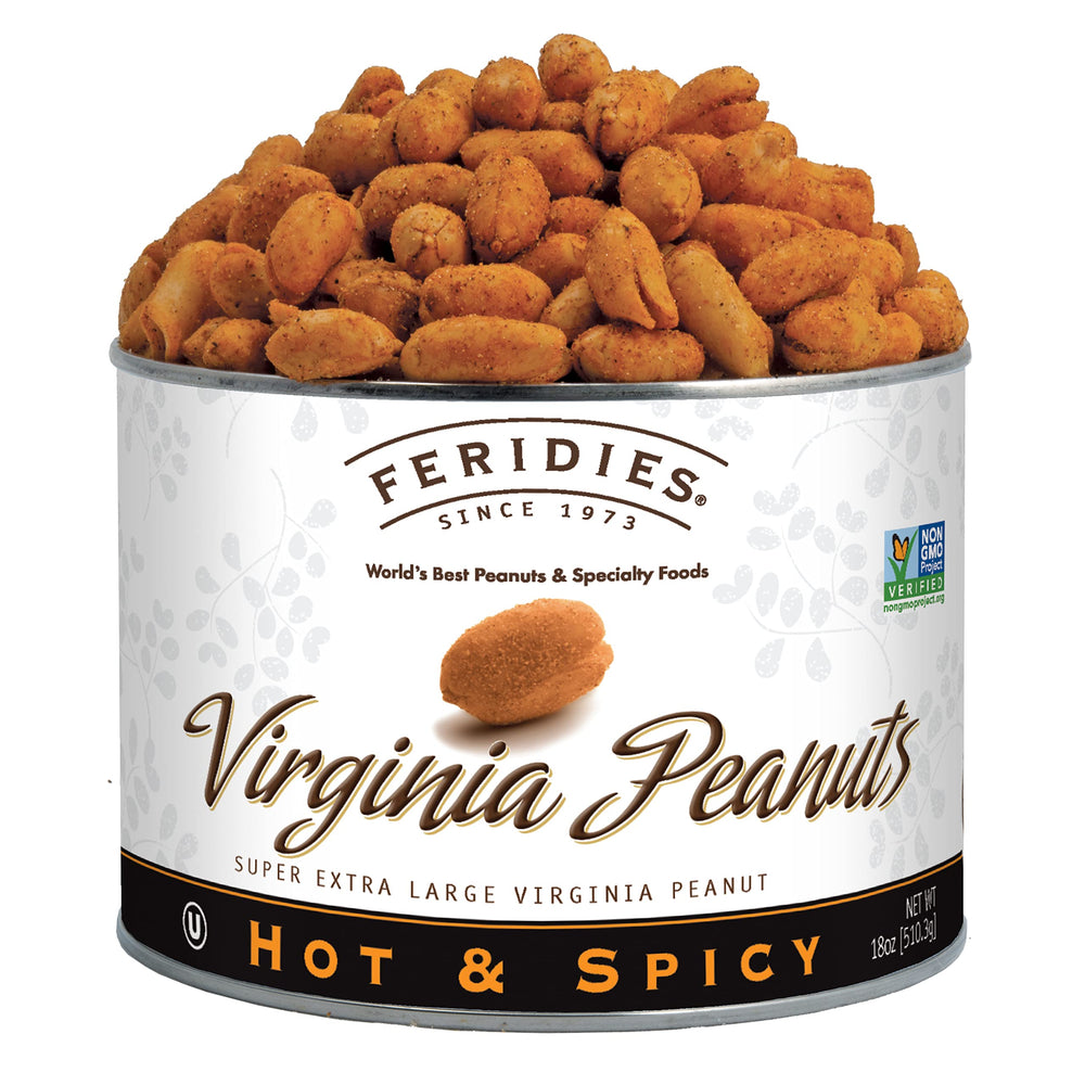 FERIDIES hot and spicy Virginia peanuts in a can for bold snacking