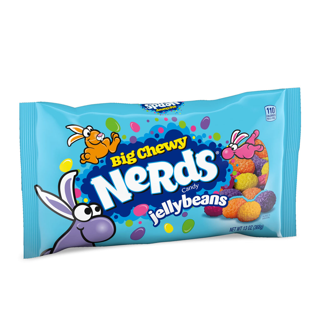 Ferrara Big Chewy NERDS front packaging showing colorful 13 oz bag, bright presentation benefit