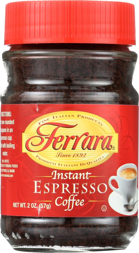 Ferrara front packaging showing three 2 oz espresso jars and bold branding for convenience