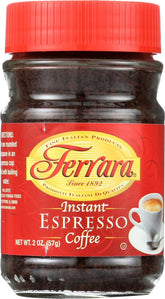 Ferrara front packaging showing three 2 oz espresso jars and bold branding for convenience