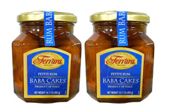 Ferrara front packaging of two petite rum baba cakes, convenient portioning benefit