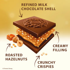 Ferrero Rocher caramel hazelnut squares close-up of roasted hazelnuts and crispies.