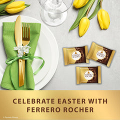 Open pack of Ferrero Rocher chocolates showing hazelnuts and crisp texture.