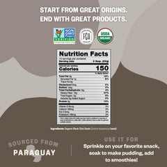 Close-up of FGO chia seeds highlighting tiny, nutrient-dense seeds for smoothies.