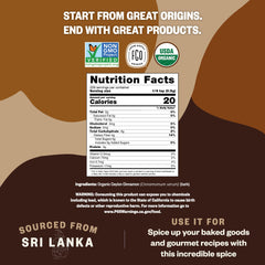 FGO Organic Ceylon Cinnamon powder jar, showcasing pure Sri Lankan spice for cooks.