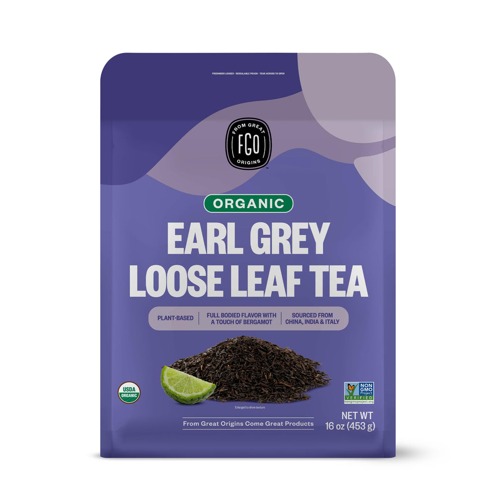 FGO Organic Earl Grey tea bulk 16oz with loose leaves for customizable brews