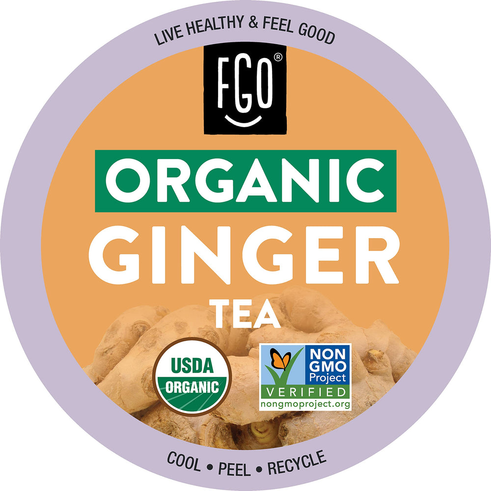 FGO Organic Ginger Tea K-Cup Pods packaging for convenient brewing