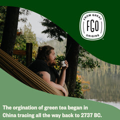 FGO Organic Green Decaf Tea from China highlights origin and quality.
