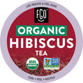 FGO Organic Hibiscus K-Cup pods for caffeine-free, flavorful cup.