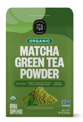 FGO Organic Matcha powder front of resealable bag for freshness.