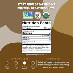 FGO Organic Pu'erh Tea bags close-up shows natural, chlorine-free materials.