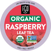 FGO Organic Raspberry Leaf Tea K-Cup Pod front view for quick, caffeine-free brews
