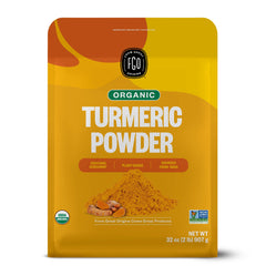 FGO Organic Turmeric Powder in a 32oz bulk resealable bag for easy cooking.