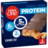 Fiber One Caramel Nut Bar package shown for easy on-the-go snacking